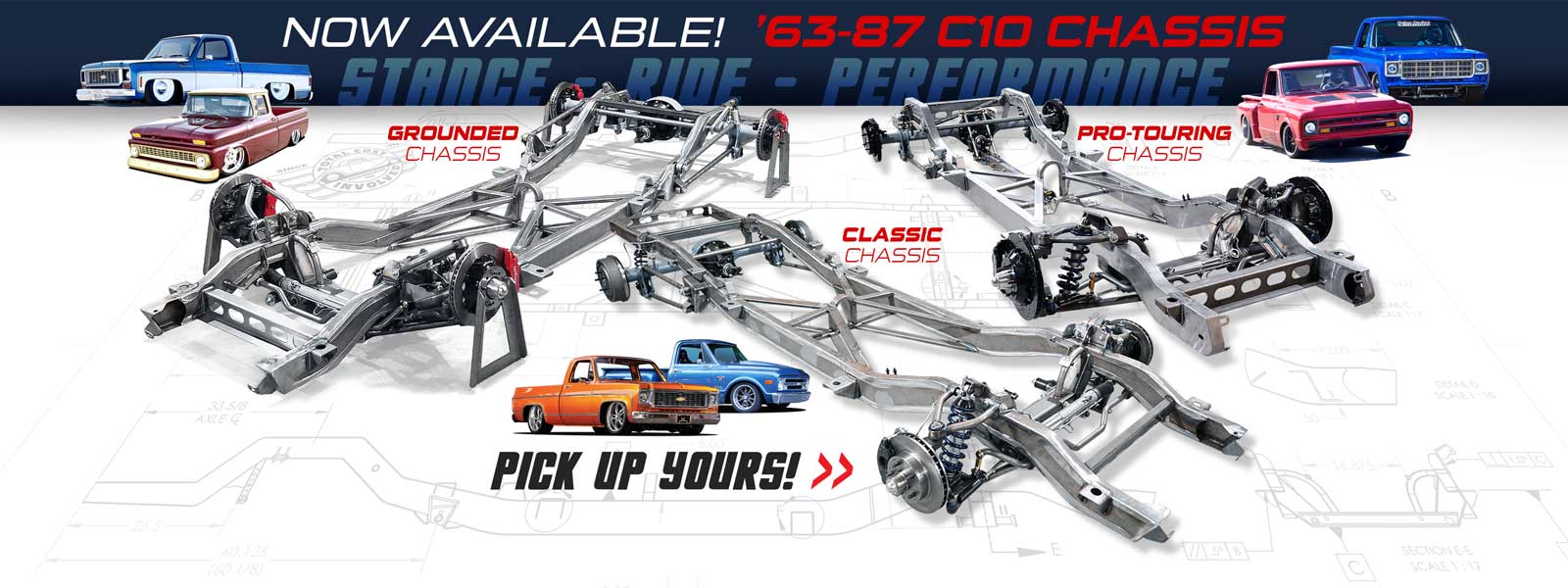 1963-1987 C10 Chassis Lineup 1600x600