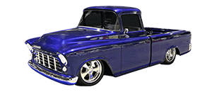 Blue 1955-1958 Chevy pickup suspensions and chassis